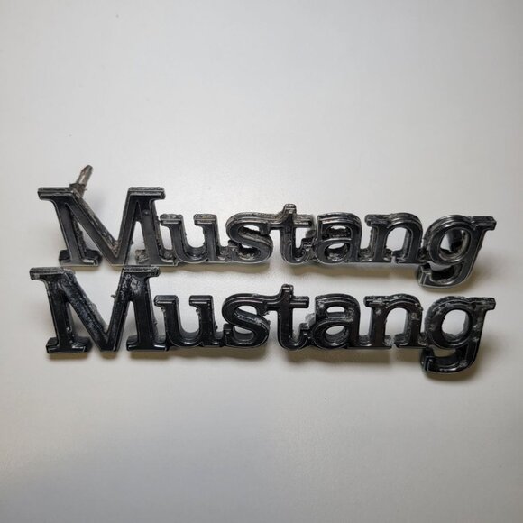 Mustang Emblem Word Chrome Pair Double D4ZB Vibtage 70s Replacement 5 Inch - Picture 1 of 8